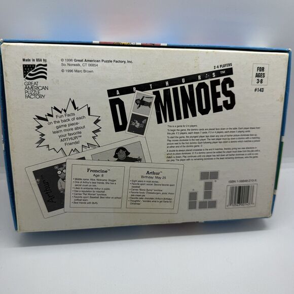 1998 Arthur Dominoes Matching Kids Game 28 Large Cardboard Dominoes - Picture 5 of 5